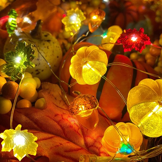 TURNMEON; Fall Decor 30LED/10Ft 3D Pumpkin Lights Fall Thanksgiving Decorations, 3 in 1 Battery Powered Fall Lights Pumpkin Decor, Fall Garland Lights Indoor Outdoor Thanksgiving Halloween Decor Autumn; Category:Fall Decor Pieces; Image:1